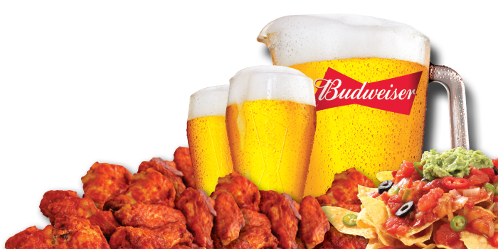 an image of beer and chicken wings